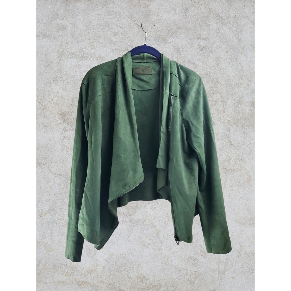 Blank NYC Green‎ Faux Suede Drape Front Moto Jacket 76X-9020NO Womens L - Picture 2 of 6